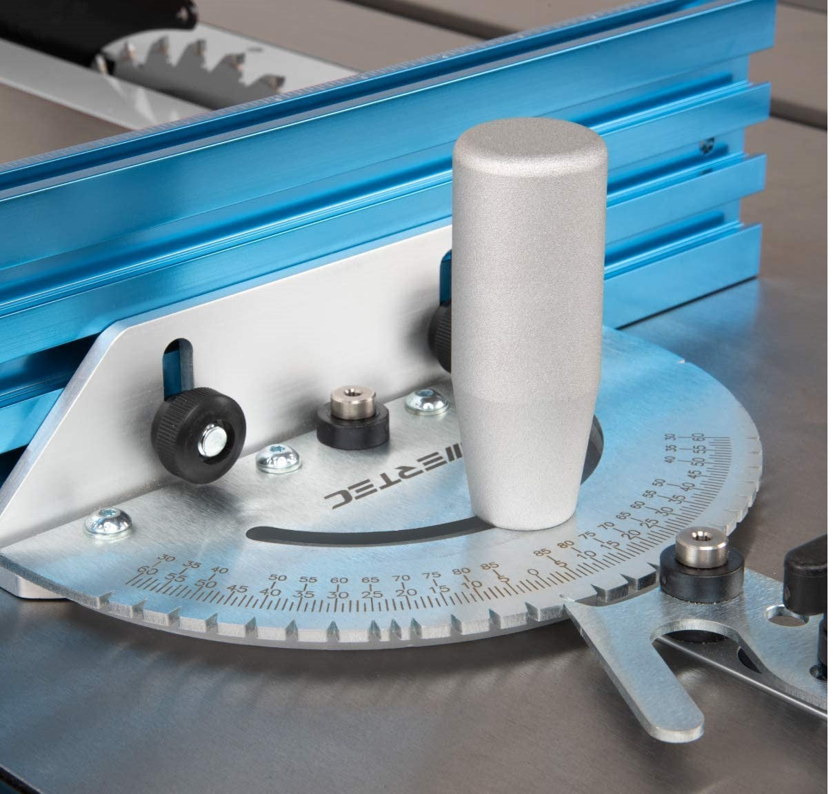 Precision Miter Gauge, Table Saw Miter Gauge with 120 Angled Ends and a Repetitive Cut Flip Stop for Table Saw, Silver