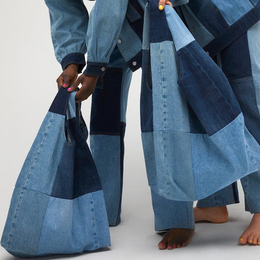 Stitched Contrasting Color Denim Women's Bag