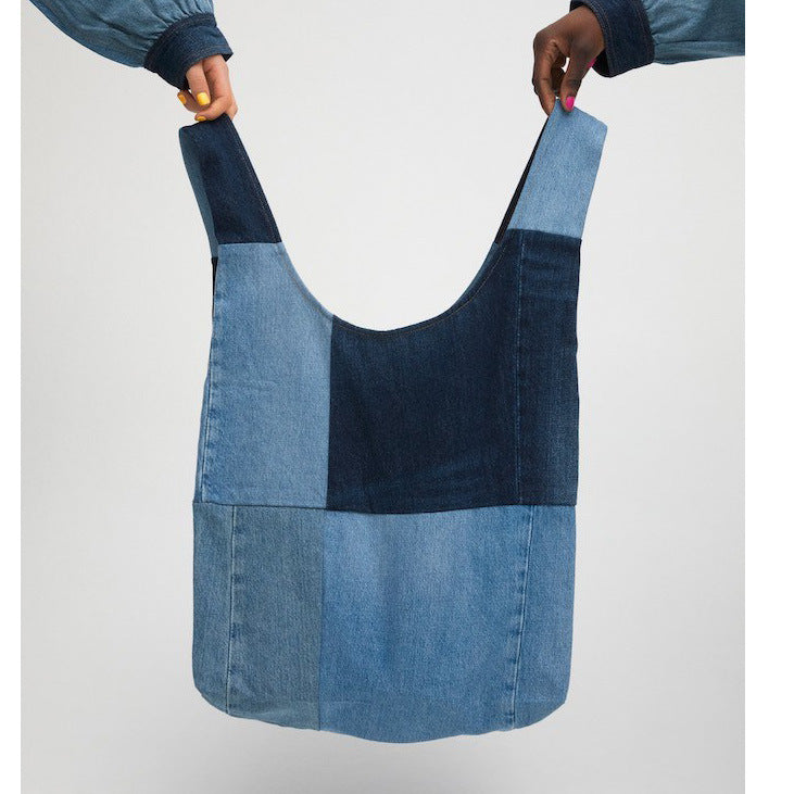 Stitched Contrasting Color Denim Women's Bag