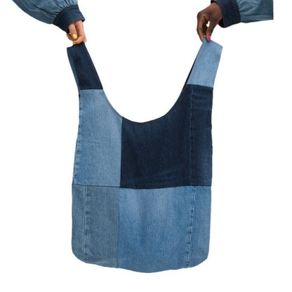 Stitched Contrasting Color Denim Women's Bag